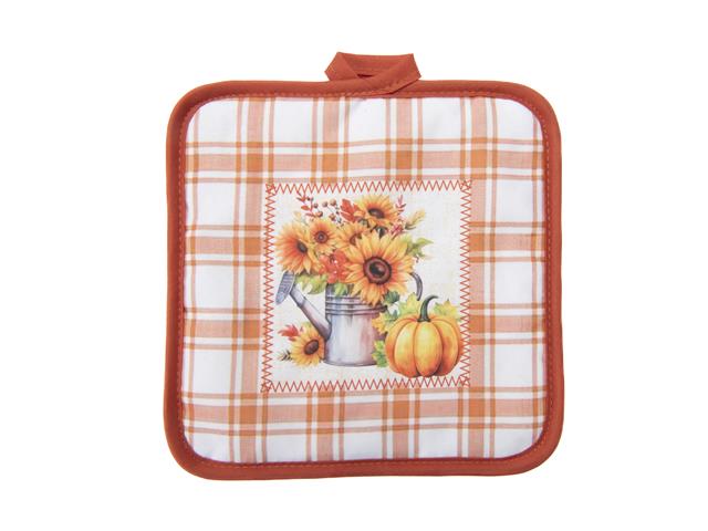 8" POT HOLDER (ORANGE PLAID - SUNFLOWER & PUMPKIN)